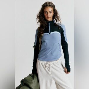 NWT FREE PEOPLE MOVEMENT Hike Haven Quarter Zip | Blue Grey/Black Combo $98 L